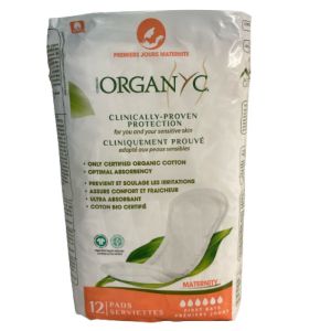 Organyc Serviettes Périodiques Maternelles Coton Bio Premiers Jours Sachet de 12