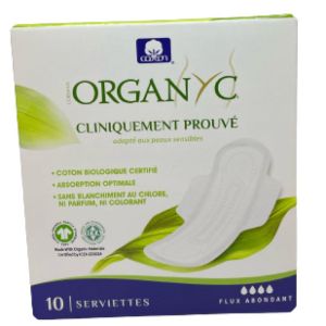 Organyc Serviettes Périodiques Coton Bio Flux Abondant Boite de 10