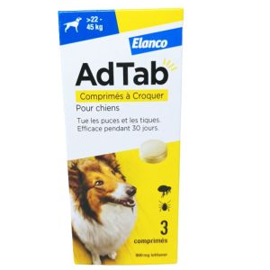 AdTab Comprimés à Croquer Puces et Tiques Chiens inf 22-45 kg 3 Comprimés