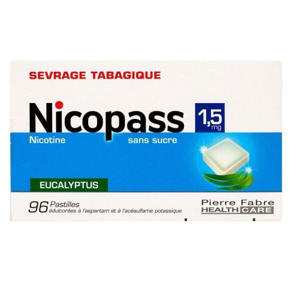 Nicopass 1,5mg Past Eucal Sans Sucre Plq/96