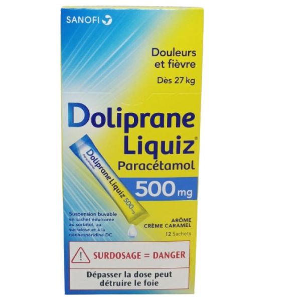 Dolipraneliquiz 500mg Suspension Buvable Sans édulcorants 12 sachets 6ml