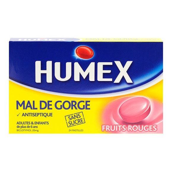 Humex Pastille Mal de Gorge Fruit Rouge Sans Sucre  Boite de 24