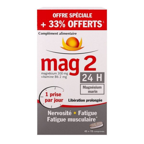 Mag 2 24h Comprimés LP Nervosité Fatigue Boite de 60cp