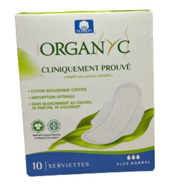 Organyc Serviette Périodique Coton Bio Flux Normal Boite de 10