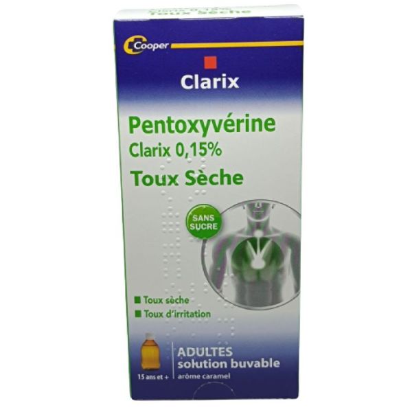 Toux Sèche Clarix 0.15% Pentoxyvérine  Flacon de 200ml