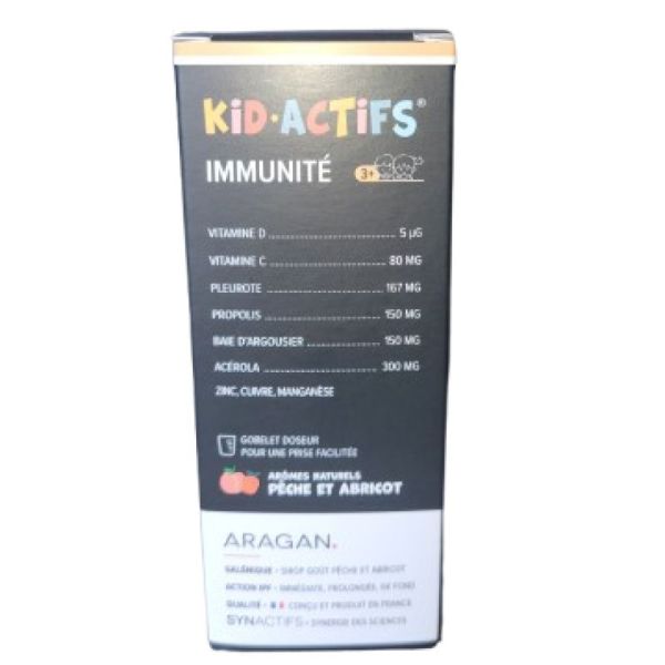 Aragan Kid Actifs Immunité Pêche Abricot Sirop Flacon 125 ml