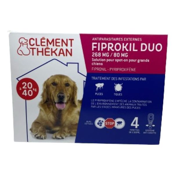 Fiprokil Duo Chien De 20 A 40 Kg 4 Pipettes 268 mg / 80 mg