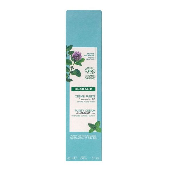 Klorane Visage Cr Pureté Menthe Aqua Bio 40ml