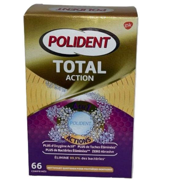 Polident Total Action Comprimés Nettoyants Appareil Dentaire Boite de 66