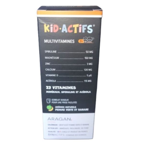 Aragan Kid Actifs Multivitamines Pomme Verte Banane Flacon 125 ml