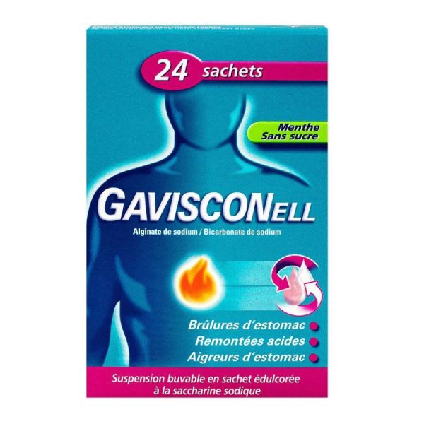 Gavisconell Suspension Buvable Menthe Sans Sucre boite de 24 sachets