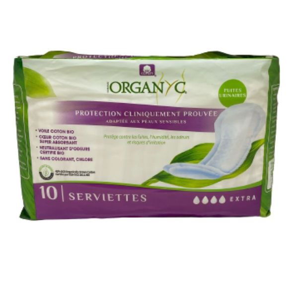 Organyc Fuit Urinaire Serviette Jetable Coton Bio Extra Sachet 10