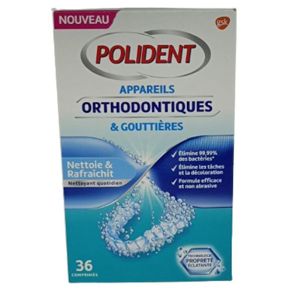 Polident Comprimé Nettoyant Appareils Orthodontiques et Gouttières Boîte de 36