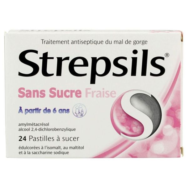 Strepsils Fraise Pastille Sans Sucre boite de 24