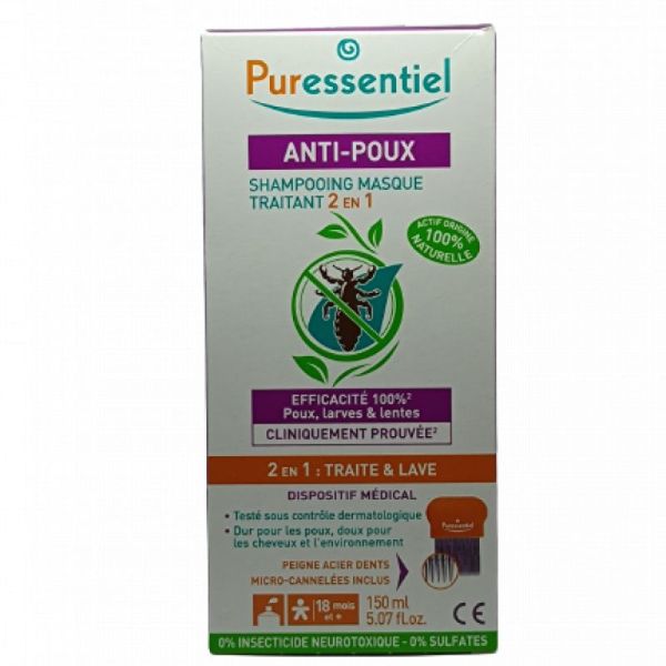 Puressentiel anti-poux shampoing masque traitant 2 en 1 150ml + peigne